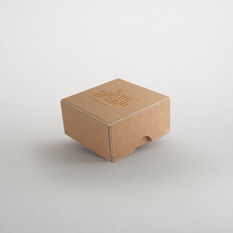 Schachtel | 6,5 x 6,5 x 3,5 cm Kraftkarton | mit Logo | Hochwertige Verpackung mit Eckenheftung und geprägtem Logo