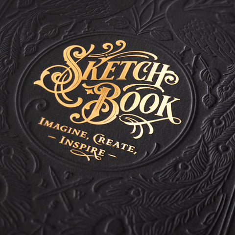 Skizzenbuch | Letterpress Sketchbook - Black | Hochwertiges Skizzenbuch mit geprägtem Titel - Handarbeit
