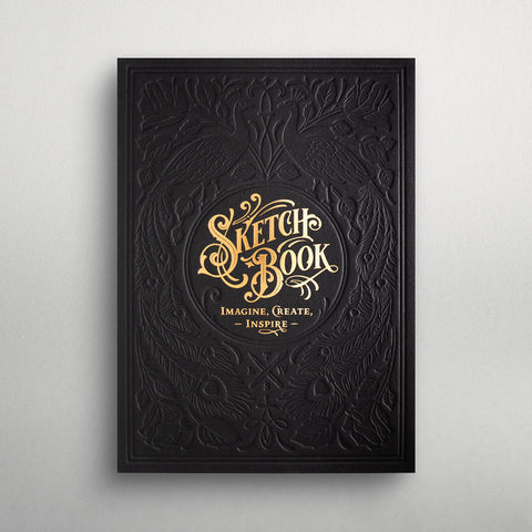 Skizzenbuch | Letterpress Sketchbook - Black | Hochwertiges Skizzenbuch mit geprägtem Titel - Handarbeit