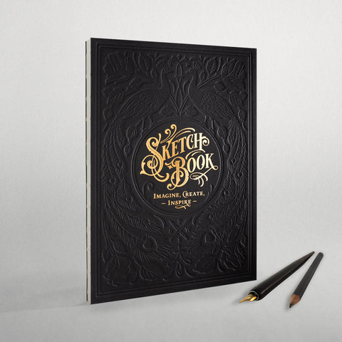 Skizzenbuch | Letterpress Sketchbook - Black | Hochwertiges Skizzenbuch mit geprägtem Titel - Handarbeit