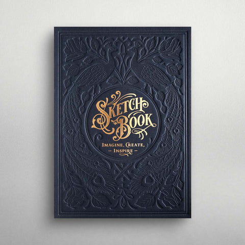 Skizzenbuch | Letterpress Sketchbook - Dark Blue | Hochwertiges Skizzenbuch mit geprägtem Titel - Handarbeit