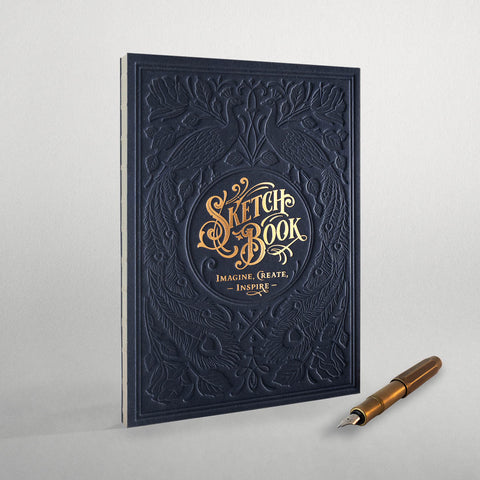 Skizzenbuch | Letterpress Sketchbook - Dark Blue | Hochwertiges Skizzenbuch mit geprägtem Titel - Handarbeit
