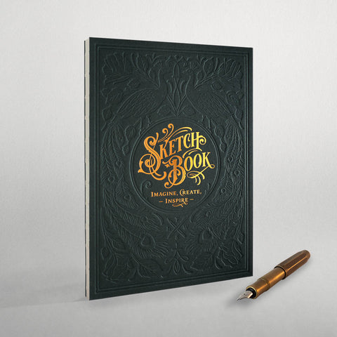 Skizzenbuch | Letterpress Sketchbook - Racing Green | Hochwertiges Skizzenbuch mit geprägtem Titel - Handarbeit