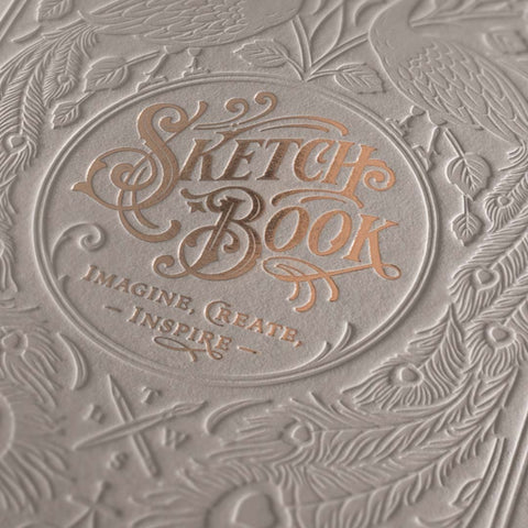 Skizzenbuch | Letterpress Sketchbook - Ivory | Hochwertiges Skizzenbuch mit geprägtem Titel - Handarbeit