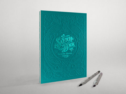 Skizzenbuch | Letterpress Sketchbook - Turquoise | Hochwertiges Skizzenbuch mit geprägtem Titel - Handarbeit