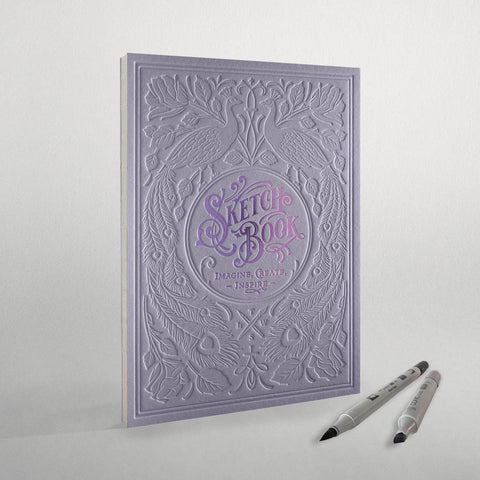 Skizzenbuch | Letterpress Sketchbook - Violet | Hochwertiges Skizzenbuch mit geprägtem Titel - Handarbeit