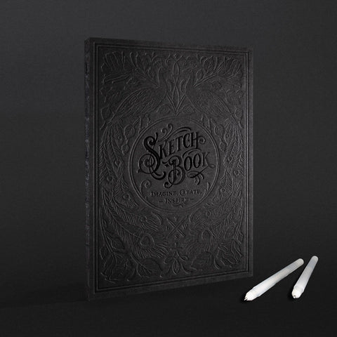 Skizzenbuch | Letterpress Sketchbook - Black Edition | Hochwertiges Skizzenbuch mit geprägtem Titel - Handarbeit