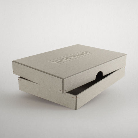 Schachtel mit Stülpdeckel | personalisierbar - Graukarton | Hochwertige Verpackung mit Eckenheftung und geprägtem Logo
