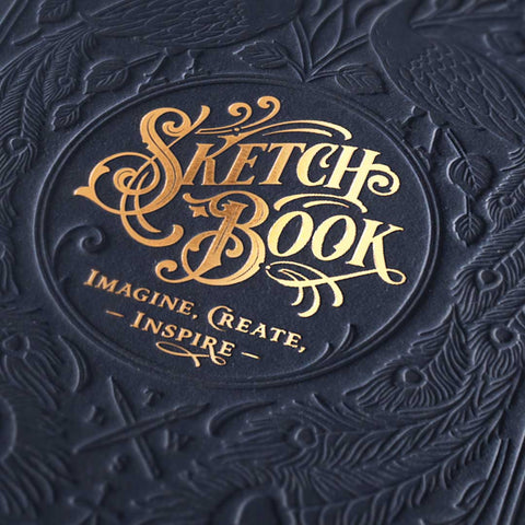 Skizzenbuch | Letterpress Sketchbook - Dark Blue | Hochwertiges Skizzenbuch mit geprägtem Titel - Handarbeit